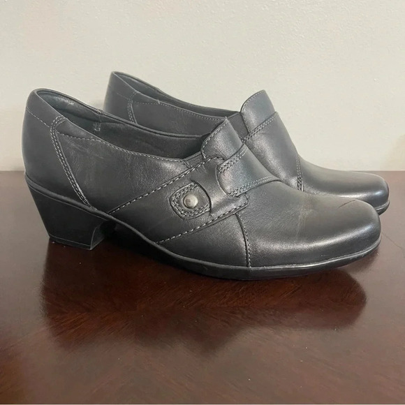 Clark Bendables Slip On Heel Leather Women’s 11W Black - Picture 1 of 8